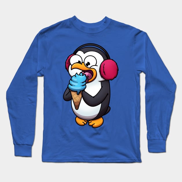 Cute Penguin With Earmuffs Eating Ice Cream Long Sleeve T-Shirt by TheMaskedTooner